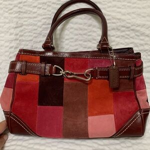 Coach F11218 Hampton RARE Suede Leather Patchwork Satchel Shoulder Bag